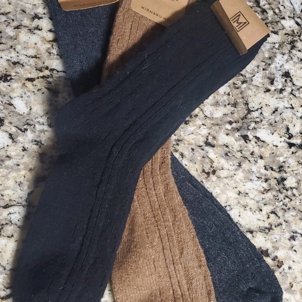 Women's Mirmaru Wool Ribbed Socks Black, Charcoal Gray, Brown Size 6-9 NWT - Picture 2 of 4